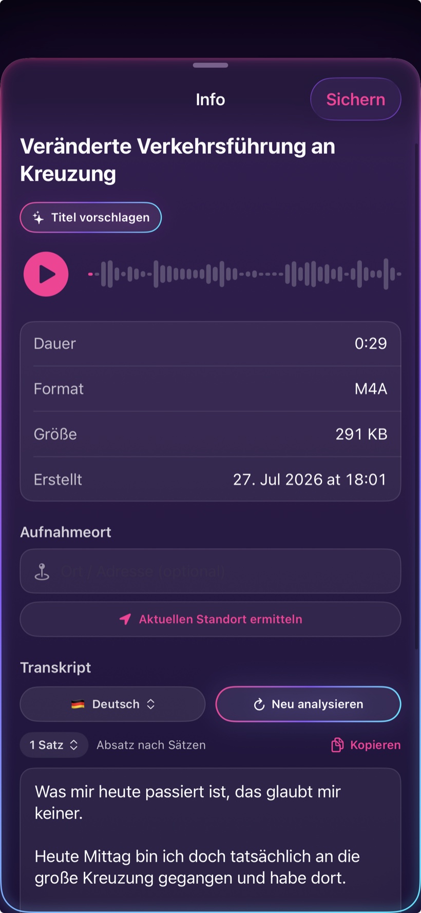 Sprachaufnahme mit Transkript