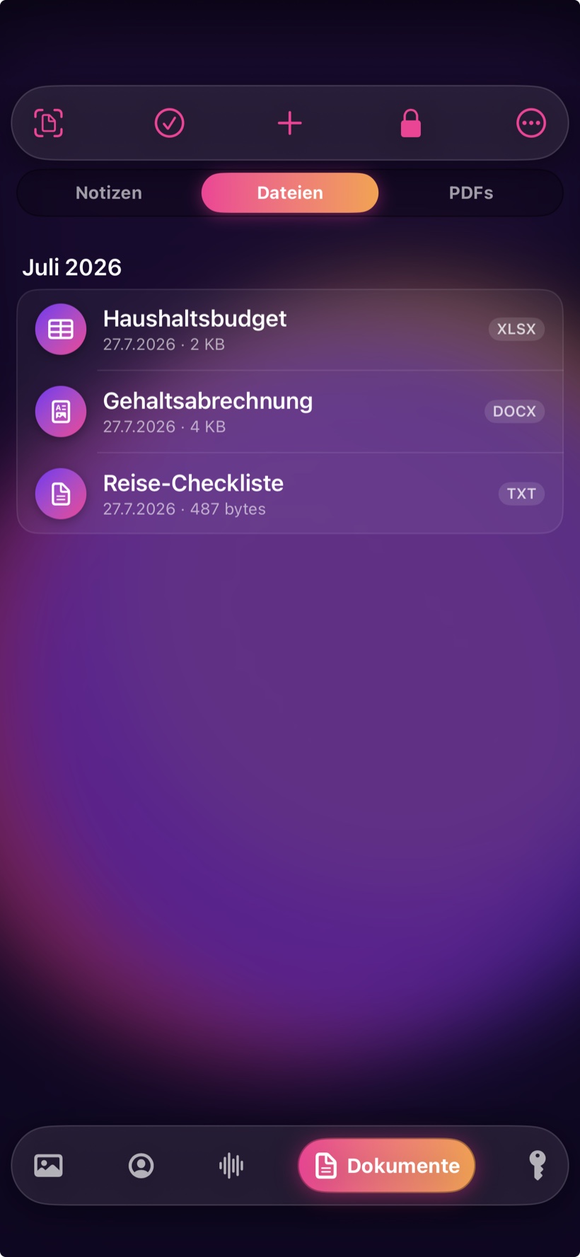 Dokumente – Dateien (DOCX, XLSX, TXT)