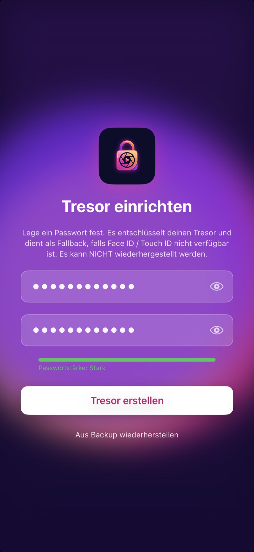 Schritt 1 – Tresor mit Passwort anlegen